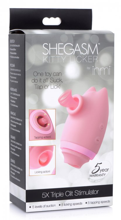 Vibrador Succionador Pulsaciones Clítoris Pezones Recargable Shegasm Kitty Licker 5X 3-in-1 Clit Stimulator