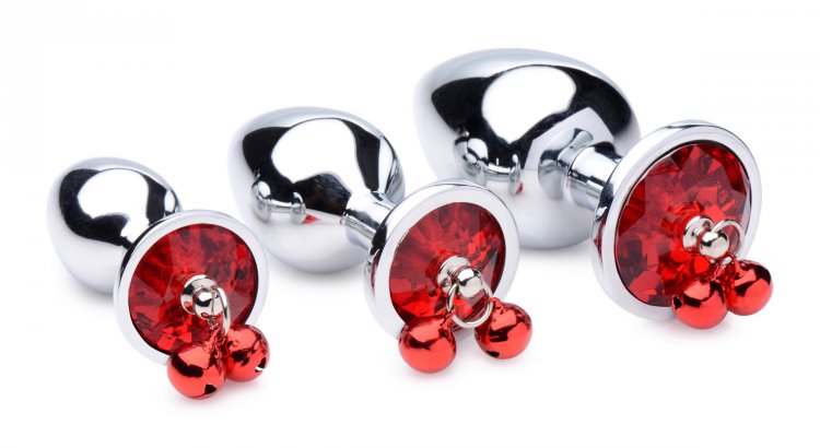 Plug Anal Set 3 Tamaños Placer Anal Plugs Gem With Bells Sex Red Gem with Bells Anal Plug Set