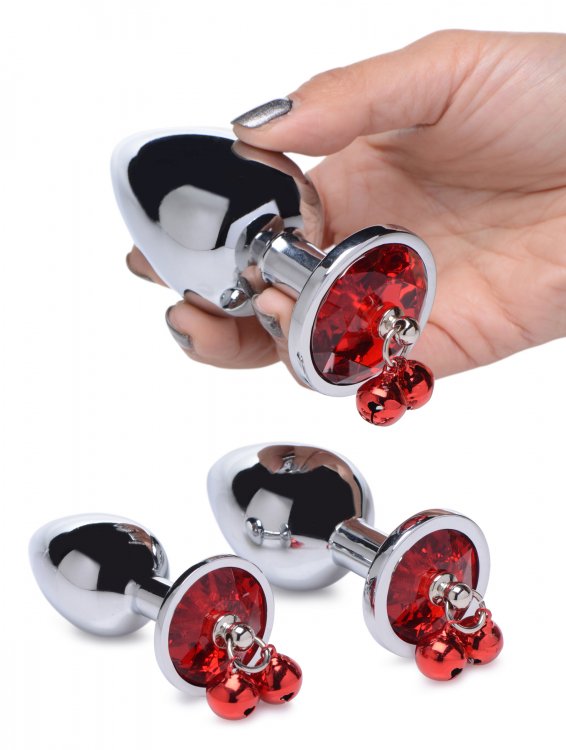 Plug Anal Set 3 Tamaños Placer Anal Plugs Gem With Bells Sex Red Gem with Bells Anal Plug Set