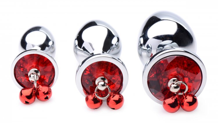 Plug Anal Set 3 Tamaños Placer Anal Plugs Gem With Bells Sex Red Gem with Bells Anal Plug Set