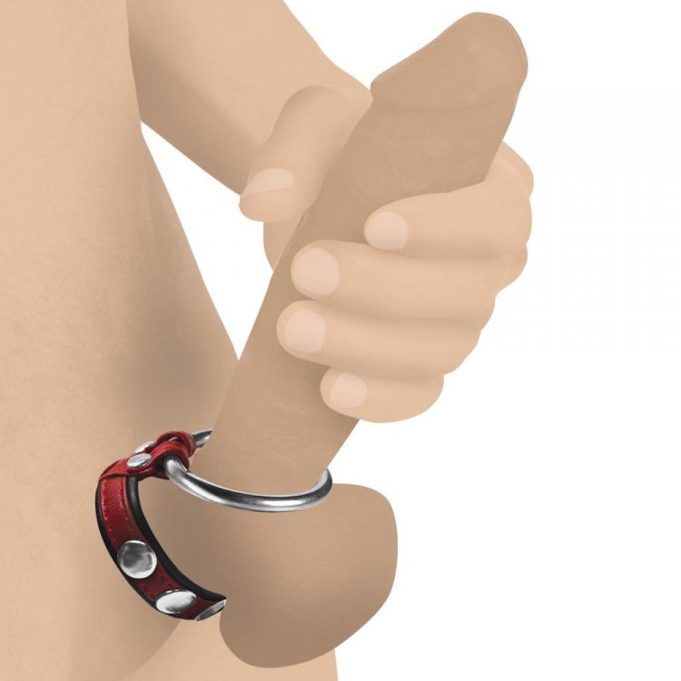 Anillo Pene Testiculos Escroto Fuertes Erecciones Cock Ring Leather And Steel Cock And Ball Ring - Red