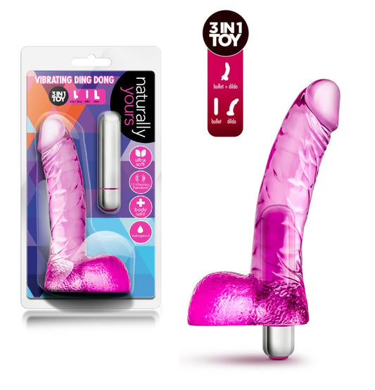 Dildo Anal Vaginal 14cm Pequeño Principiantes Ding Dong Naturally Yours - Vibrating Ding Dong - Pink