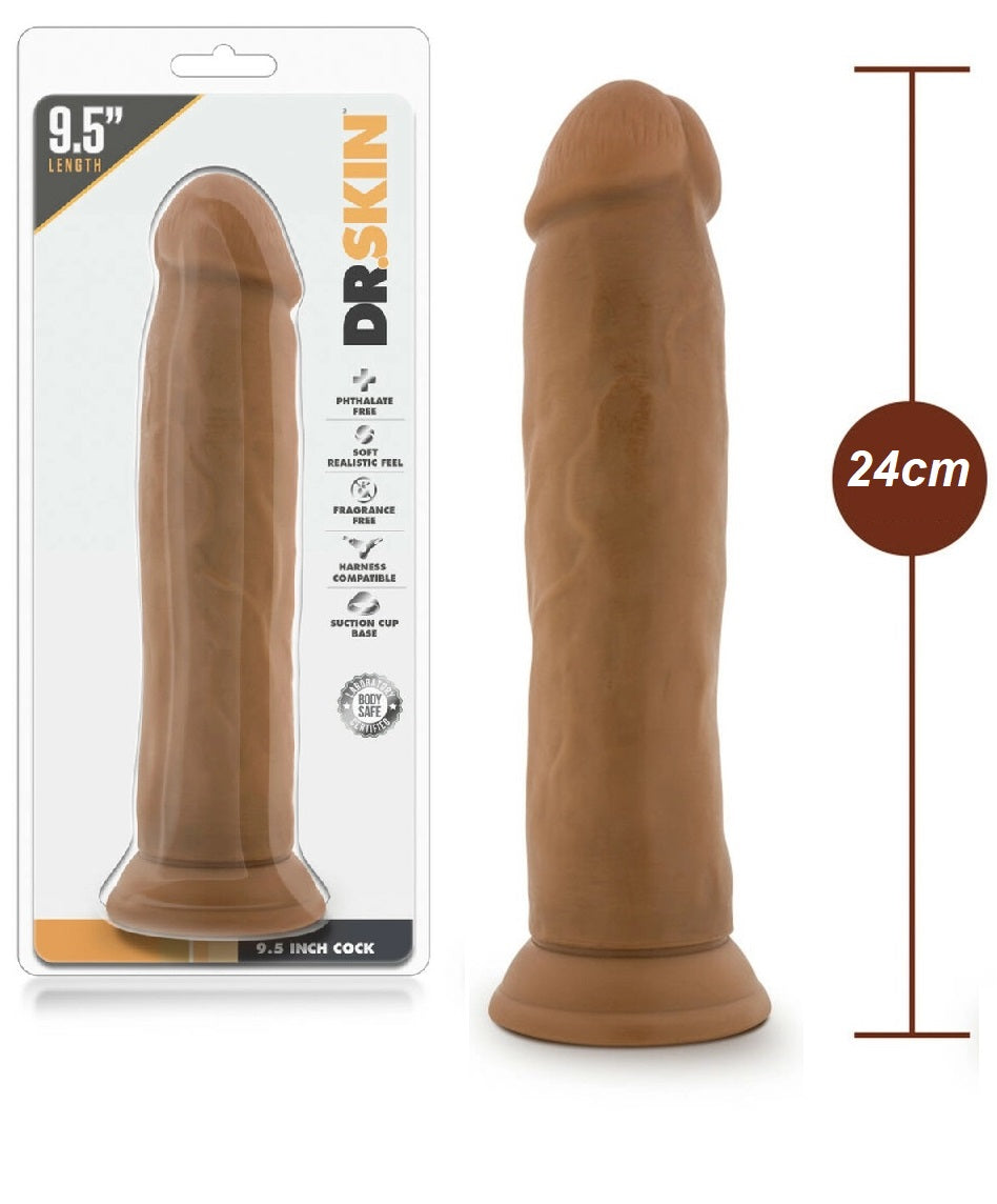 Dildo Grande Realista Moreno 24cm Largo Suave Grueso Dr. Skin - 9.5 Inch Cock - Mocha