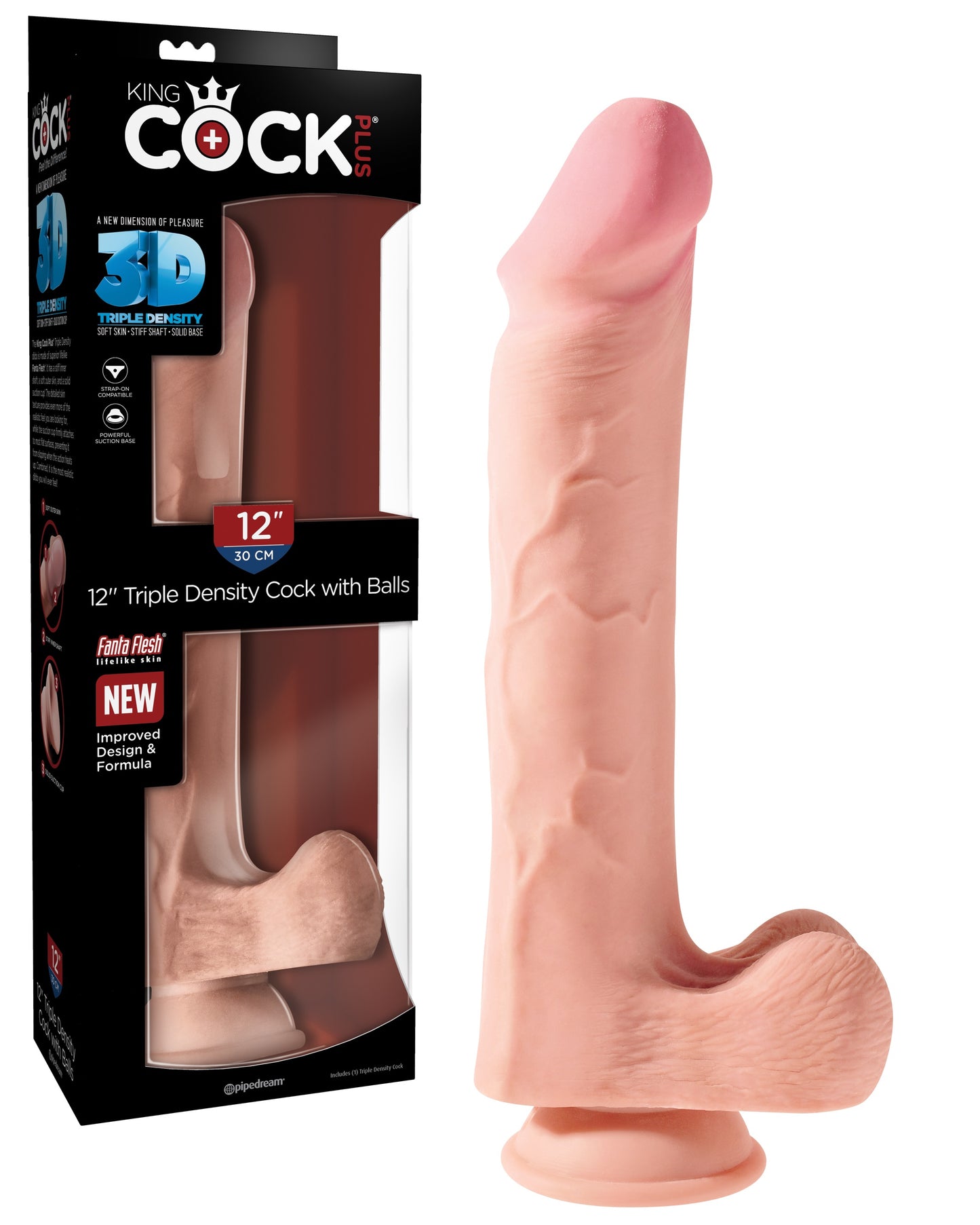 Dildo Flexible Suave Realista Enorme 30cm King Cock Plus 12" Triple Density Cock with Balls - Flesh