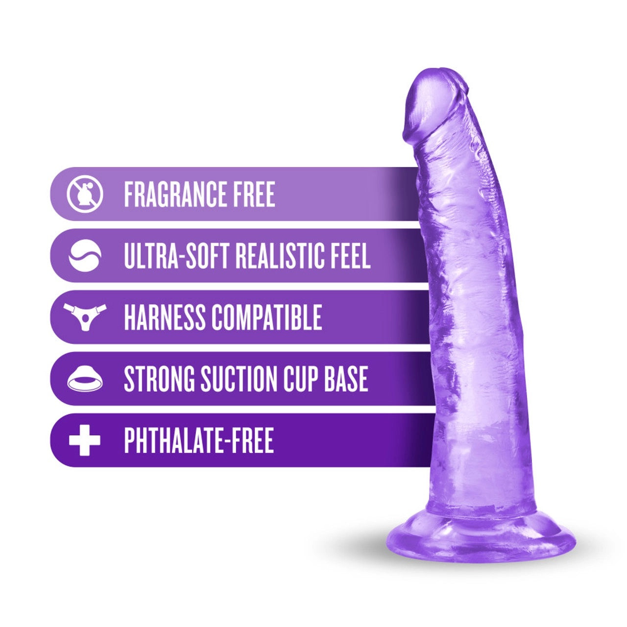 Dildo 17cm Consolador Suave Flexible Fuerte Ventosa B Yours Plus - Lust n’ Thrust - Purple