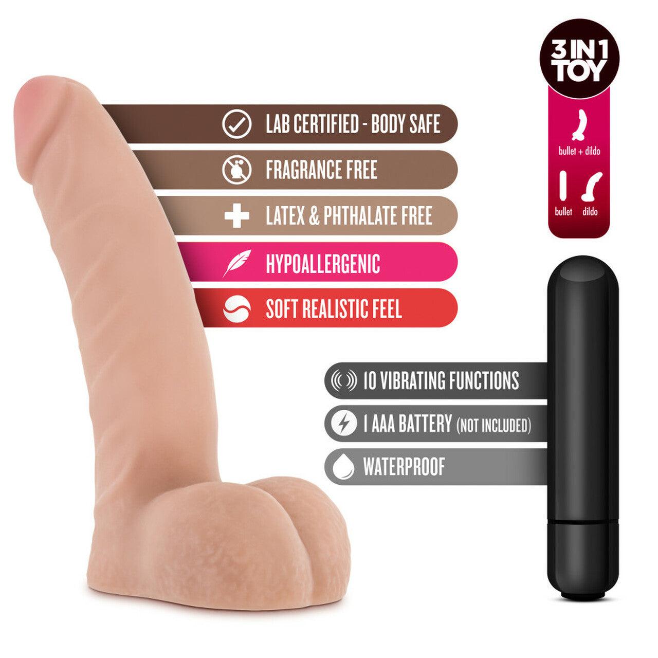 Dildo Vibrador Bala Consolador, Tres En Uno 14cm X5 VIBRATING BASIC 5 BEIGE