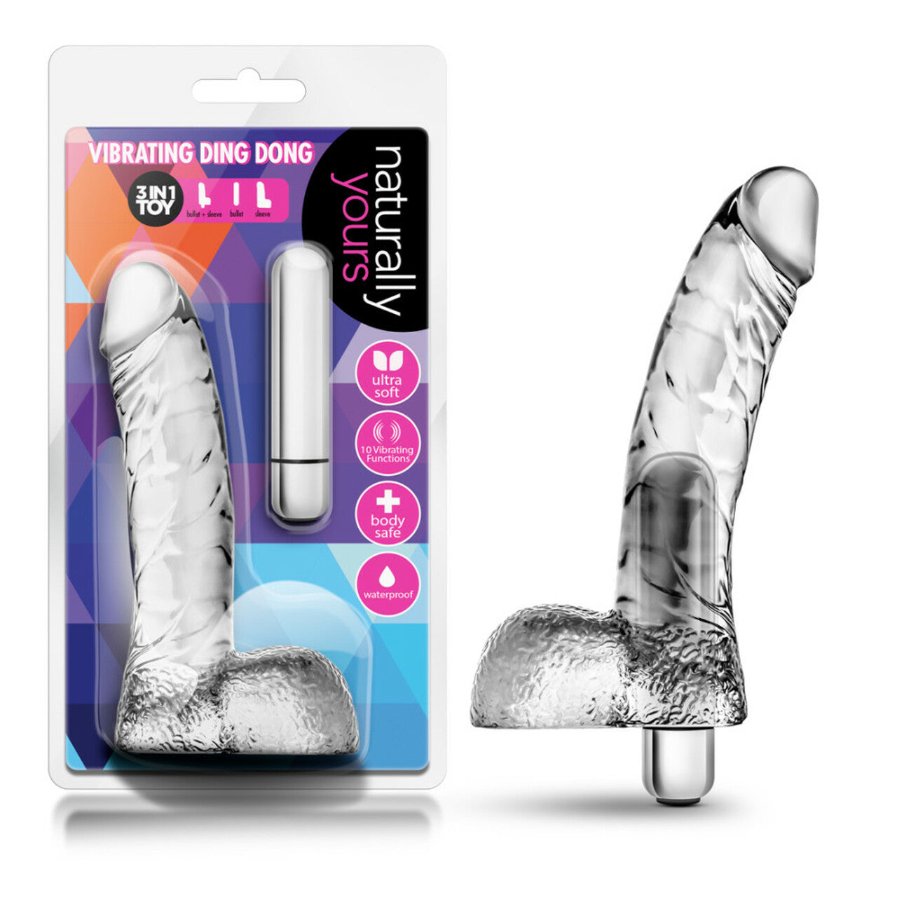 Dildo Anal Vaginal 14cm Pequeño Principiantes Ding Dong Naturally Yours - Vibrating Ding Dong - Clear