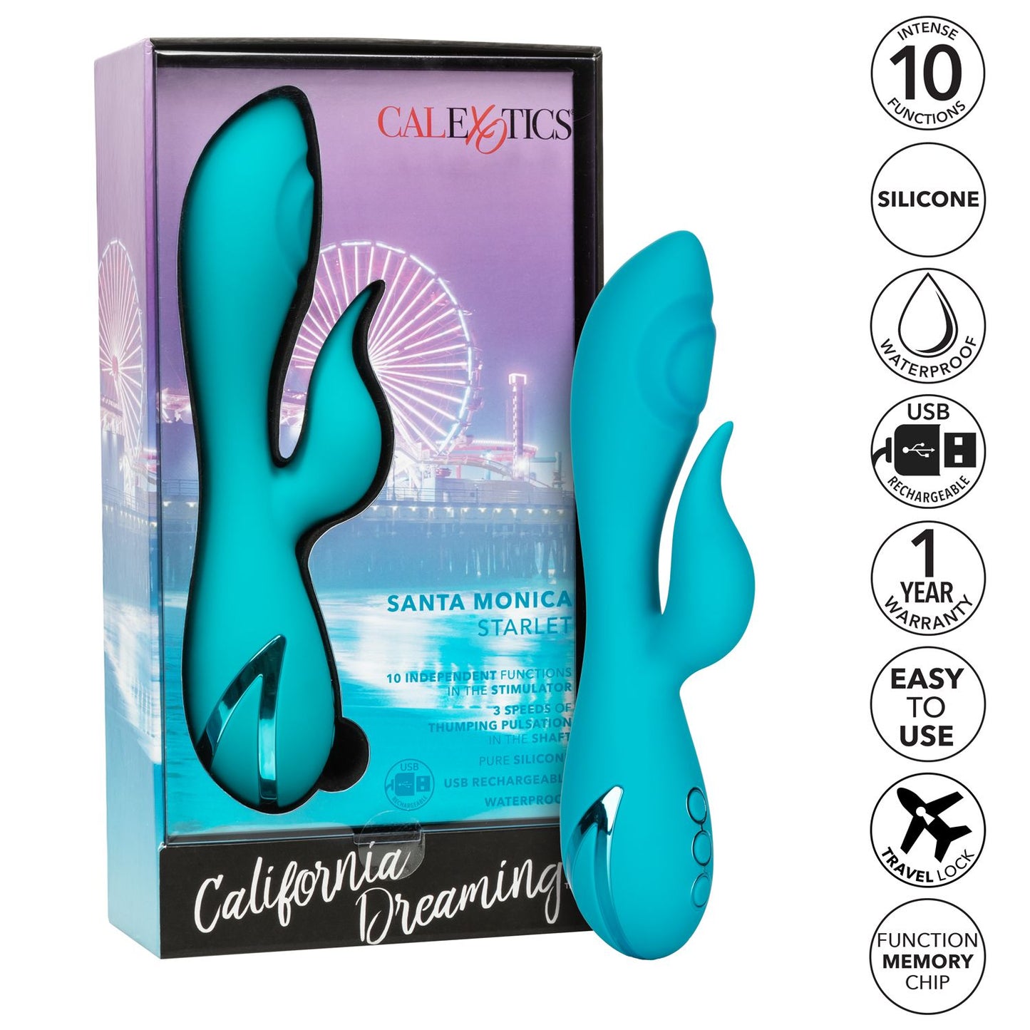 Vibrador Recargable 10 Func, Estimula Clitoris Punto G California Dreaming Santa Monica Starlet