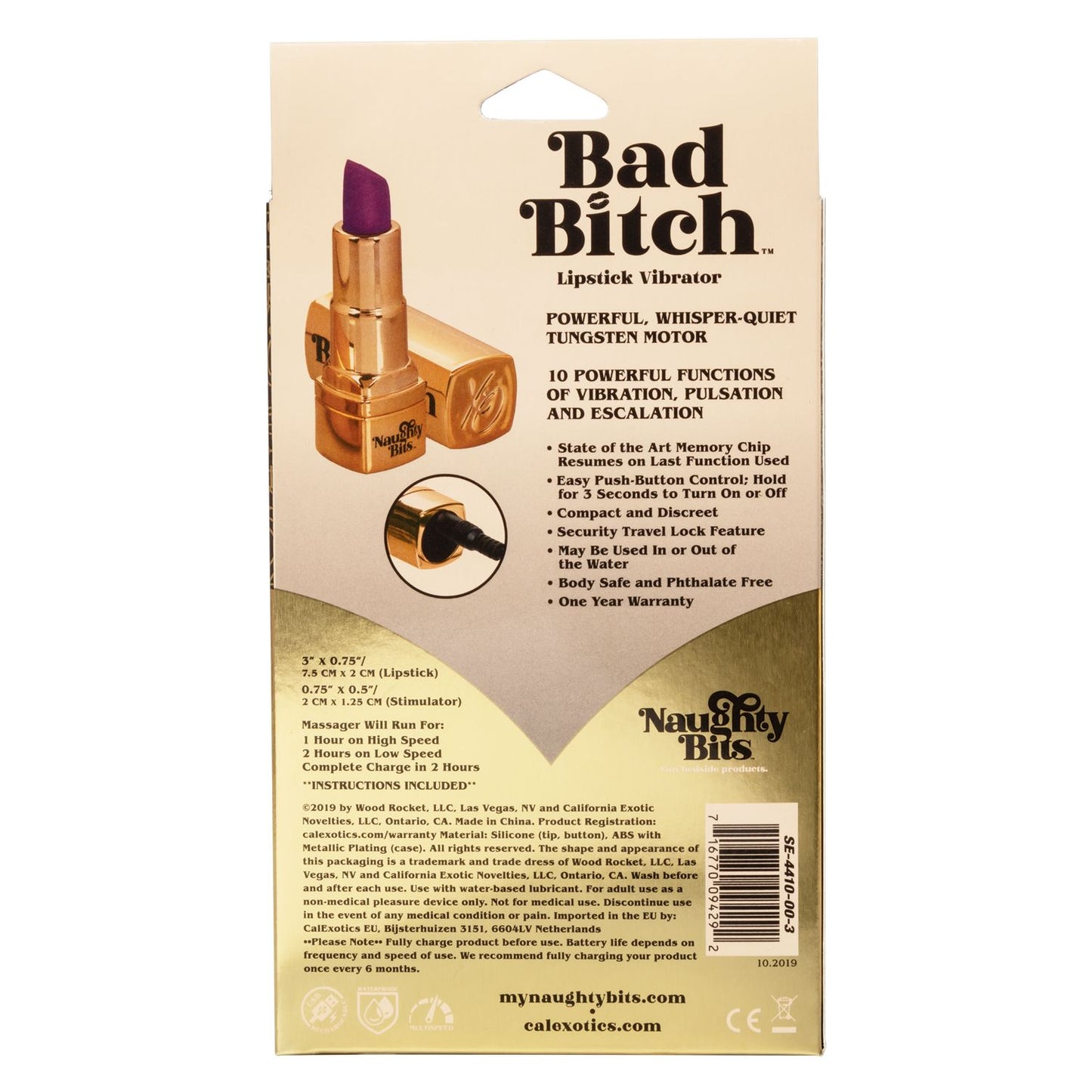 Mini Vibrador Labial con Vibracion Bala Estimulador Vaginal Vibrador Discreto Naughty Bits Bad Bitch Lipstick Vibrator