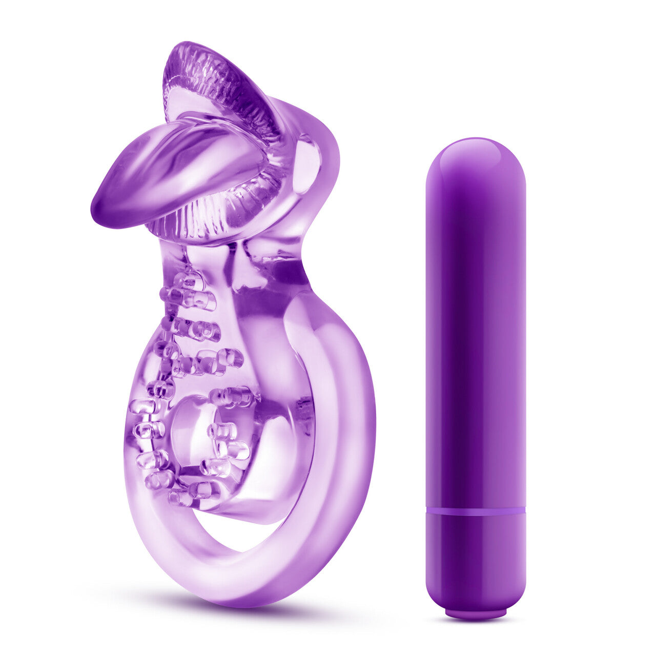 Anillo Vibrador Para Pene Bala Estimulante Lengua Retención Play With Me -  Lick It - Vibrating Double Strap Cock Ring - Purple