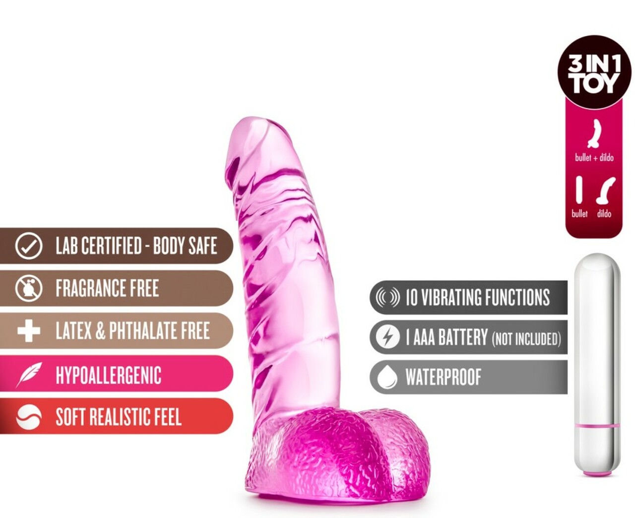 Dildo Anal Vaginal 14cm Pequeño Principiantes Ding Dong Naturally Yours - Vibrating Ding Dong - Pink