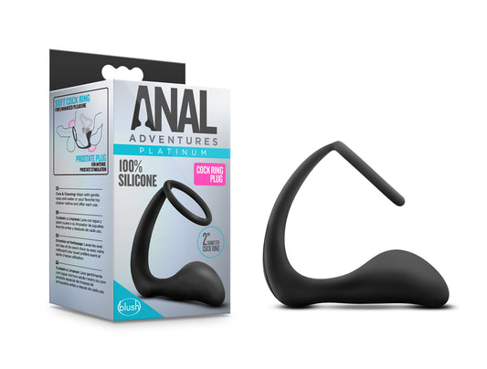 Plug Anal Silicon Con Sujetador, Estimulador Anal Prostatico Anal Adventures - Platinum - Cock Ring Plug - Black