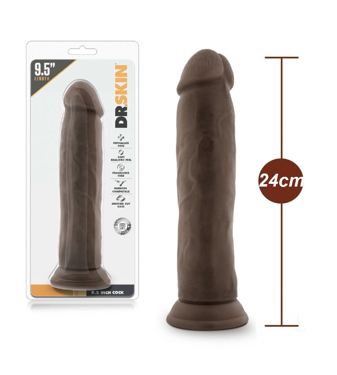 Consolador Grande Dildo Largo Realista 22cm Flexible Dr. Skin - 9.5 Inch Cock - Chocolate