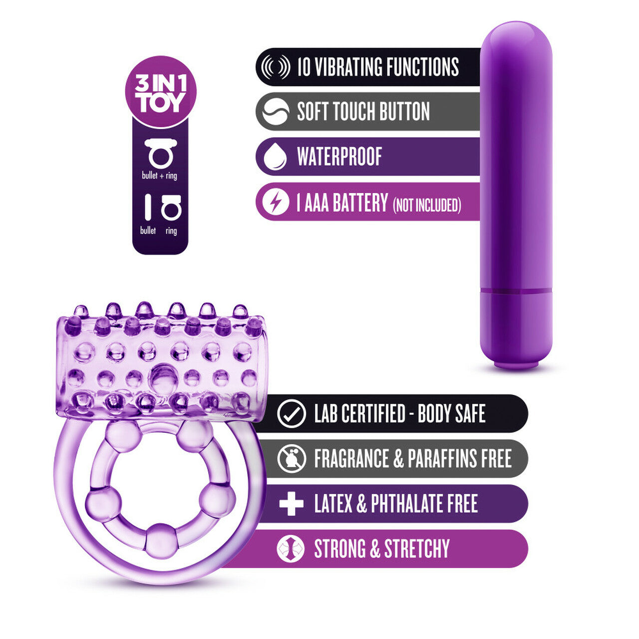 Anillo Vibrador Dual Para Pene Y Bolas Retardar Estimulante The Player - Vibrating Double Strap Cock Ring - Purple