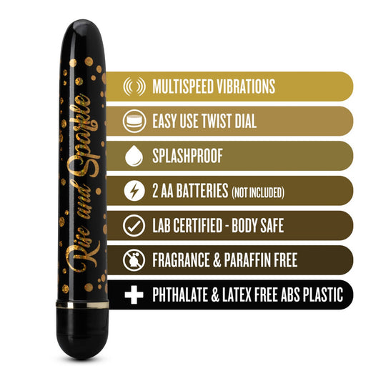 Bala Vibración Delgada Larga Estimulador Anal Vaginal Vibrador Unisex 17cm Rise and Sparkle - Black