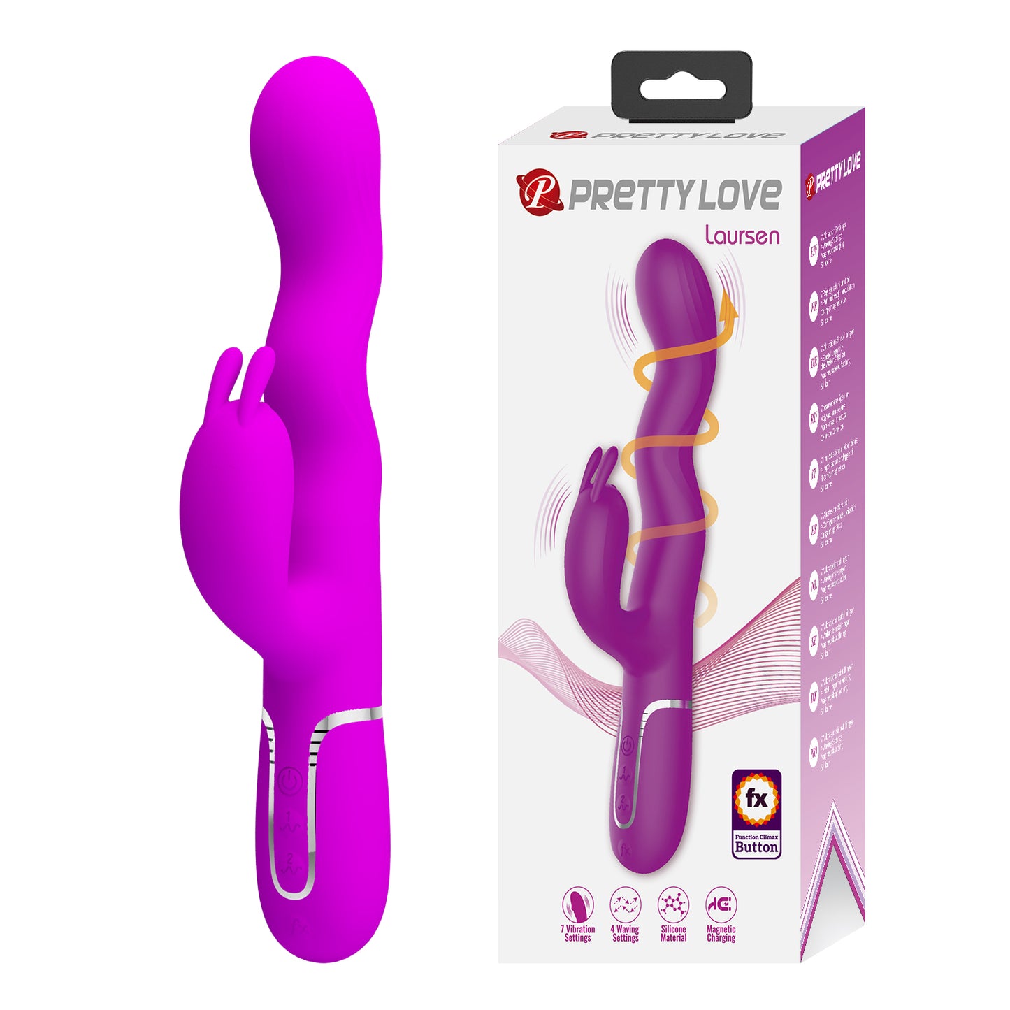 Consolador Recargable Vibración Y Movimiento Espiral Laursen, Pretty Love Laursen Dark Purple Waving & Vibrating Rabbit Vibrator