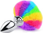 Plug Anal Chico Tamaño Principiante  Multicolor Metal Bunny Tail Rainbow Butt Plug