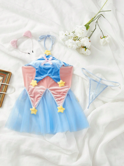 Lencería Sexy Disfraz Conjunto Set Sensual Disfraz De Lenceria Babydoll Mujer  Kawaii Transparencia Azul Unitalla