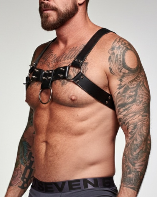 Arnes de Pecho Hombre Ajustable Leather Con Picos Bear Lether Chest Pride