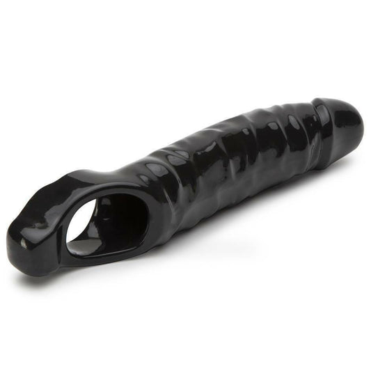 Funda Extensión 18cm Negro Extensor Pene Mas Grande Grueso Mighty Sleeve With Ball Loop-Black