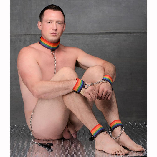 Esposas Principiantes Collar Correa Bdsm Gay Kinky Pride Rainbow Bondage Set