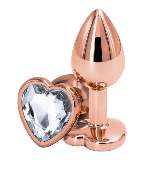 Plug Anal Chico Corazón Tamaño Principiante Rear Assets - Rose Gold - Small - Clear
