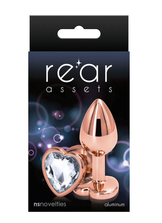 Plug Anal Chico Corazón Tamaño Principiante Rear Assets - Rose Gold - Small - Clear
