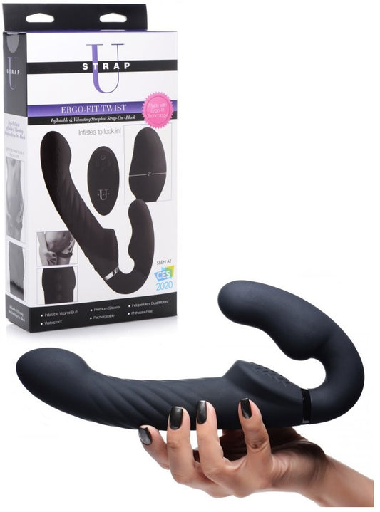 Dildo Vibrador Silicon Consolador Strap-on Lesbico Ergo-Fit Twist Inflatable Vibrating Strapless Strap-on - Black