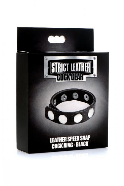 Anillo Pene Testiculos Ajustable Potentes Erecciones Leather Cock Gear Leather Speed Snap Cock Ring - Black