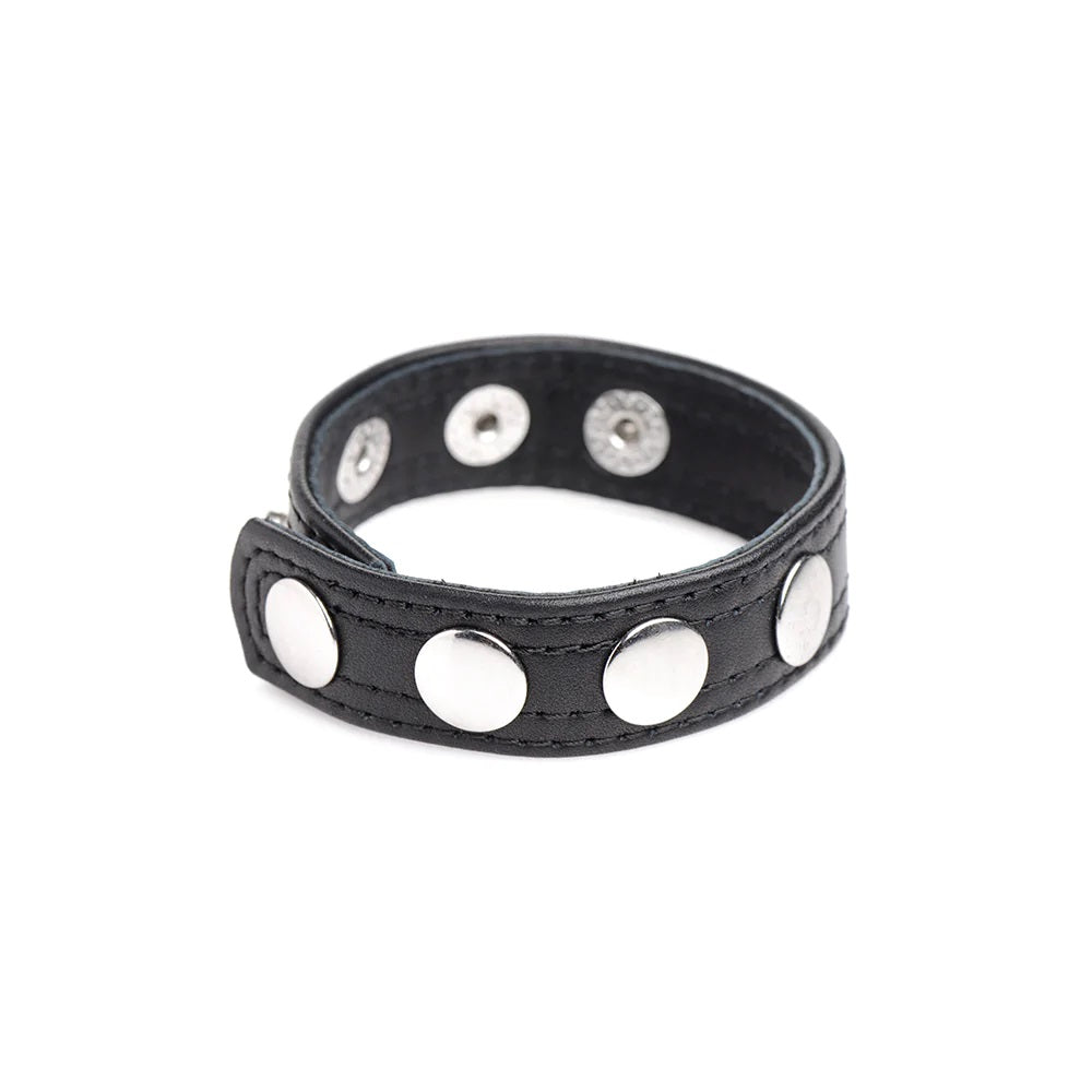 Anillo Pene Testiculos Ajustable Potentes Erecciones Leather Cock Gear Leather Speed Snap Cock Ring - Black