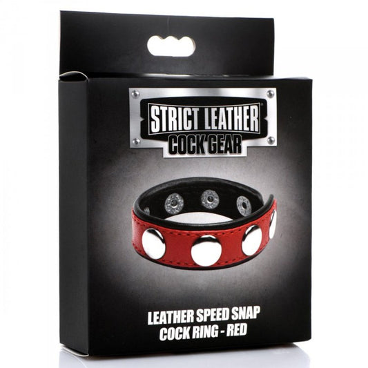 Anillo Retención Pene Bolas Potente Erecciones Full Erection Cock Gear Leather Speed Snap Cock Ring - Red
