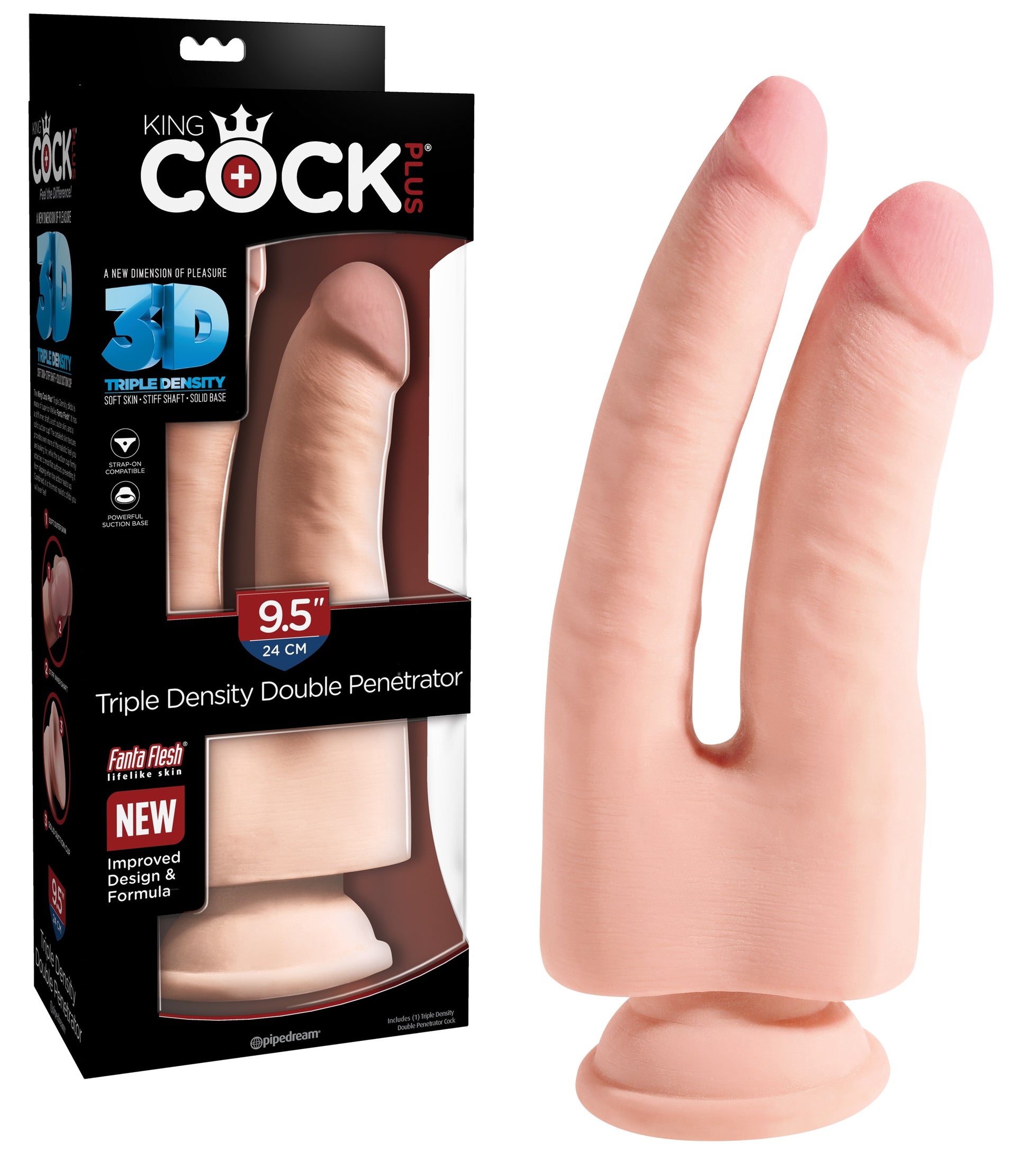 Dildo Doble Penetracion Suave Y Real Dos Penes King Cock Plus 9.5